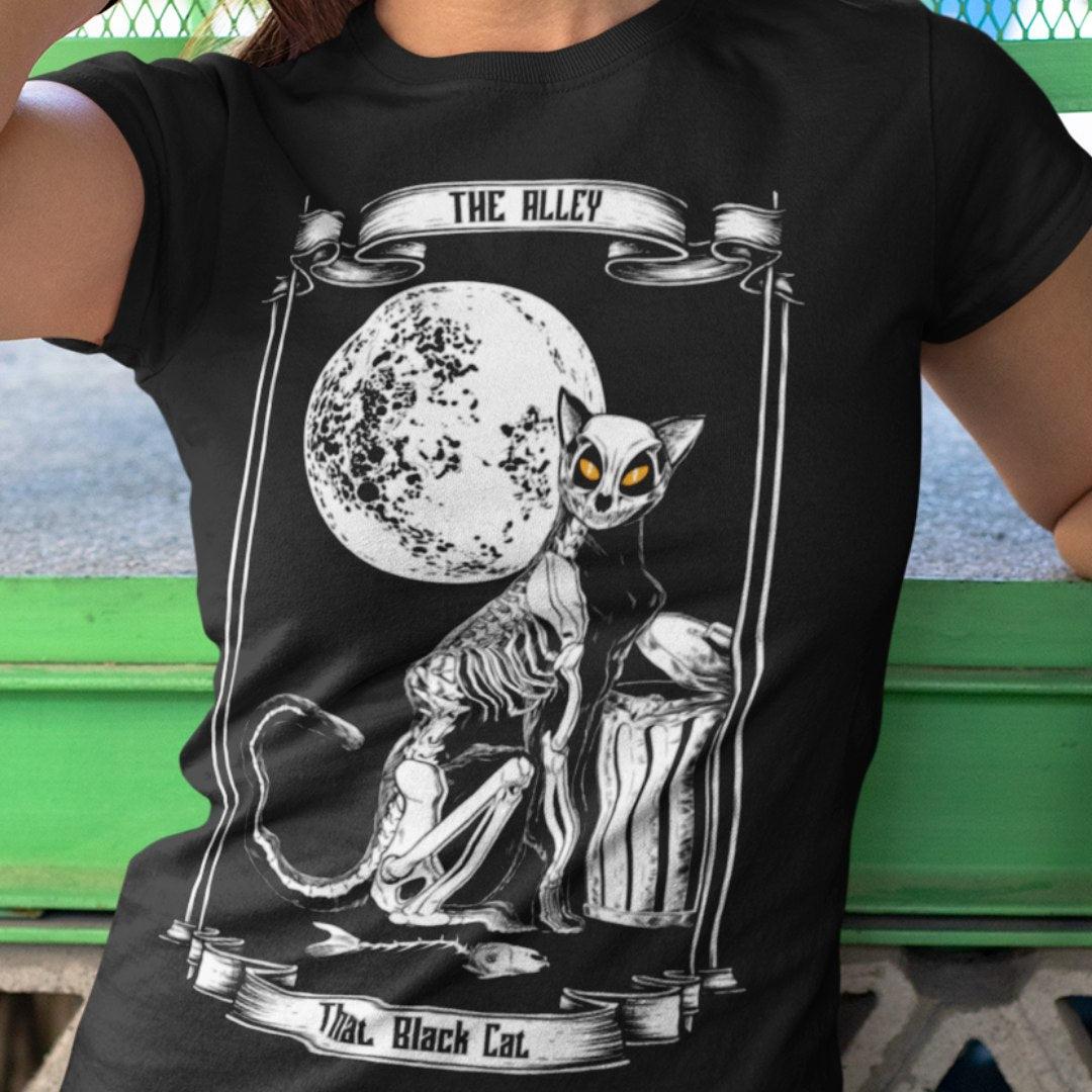 Black Cat Skeleton Womens Tshirt - The Alley Chicago