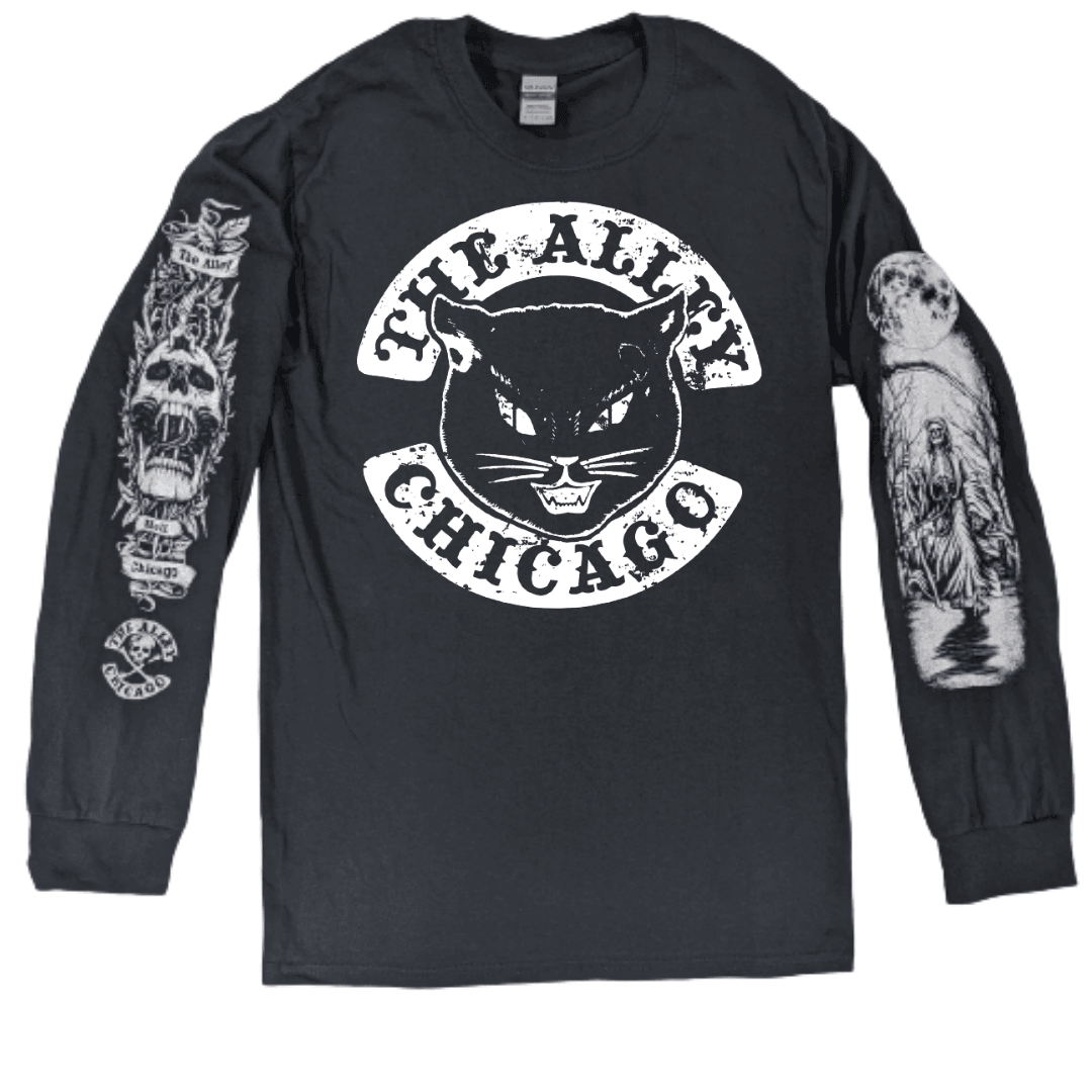 Black Cat Tshirt with Printed Long Sleeves - The Alley Chicago