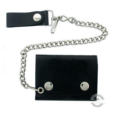 Accessories - Black Leather Tri-fold Biker Wallet