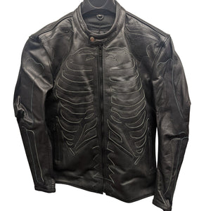 Skeleton Bones Black on Black Leather Jacket