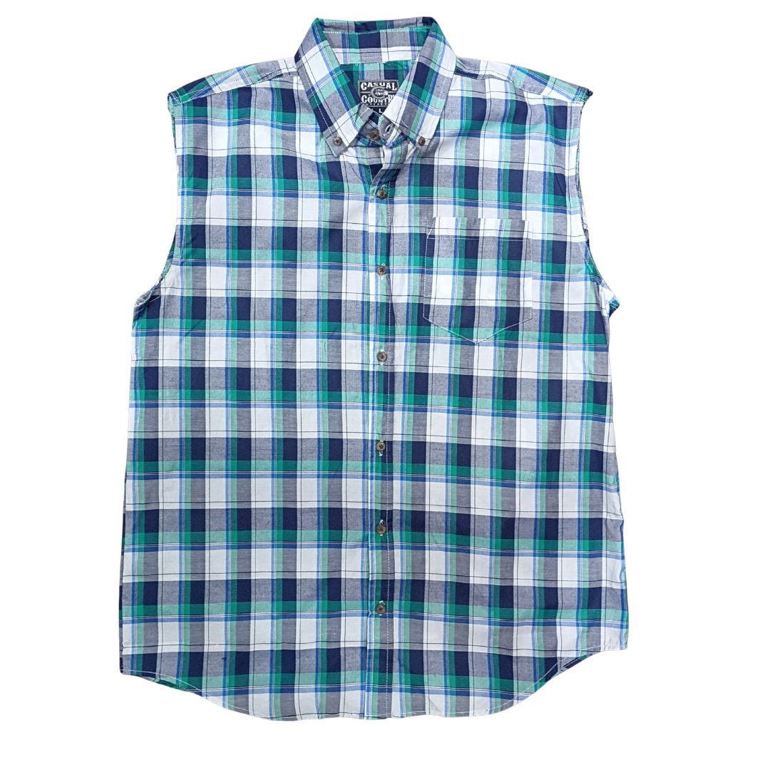 Mens Sleeveless Checkered Shirt - Assorted Colors