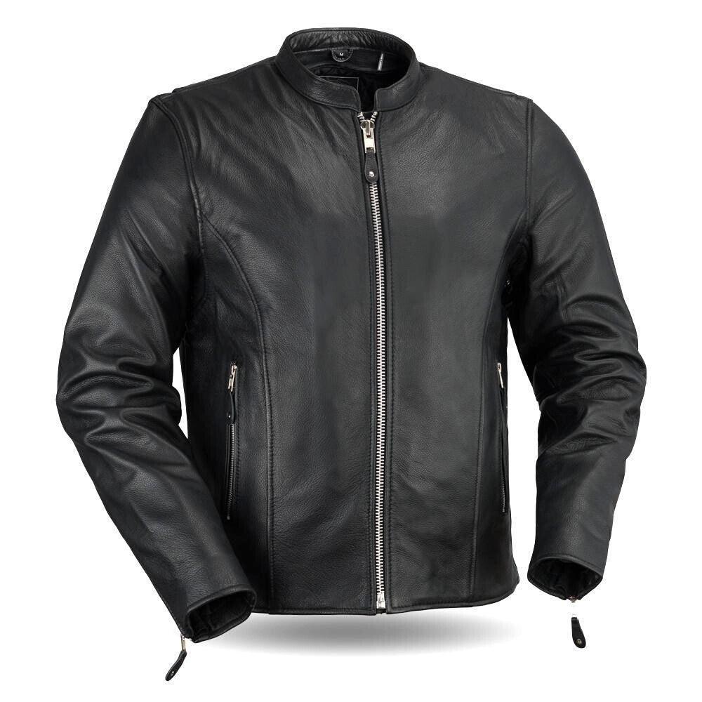 Classic Mens Cafe Style Leather Jacket - The Alley Chicago