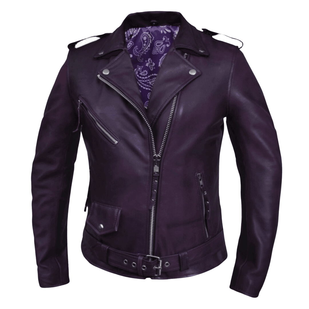 Purple leather top jacket womens