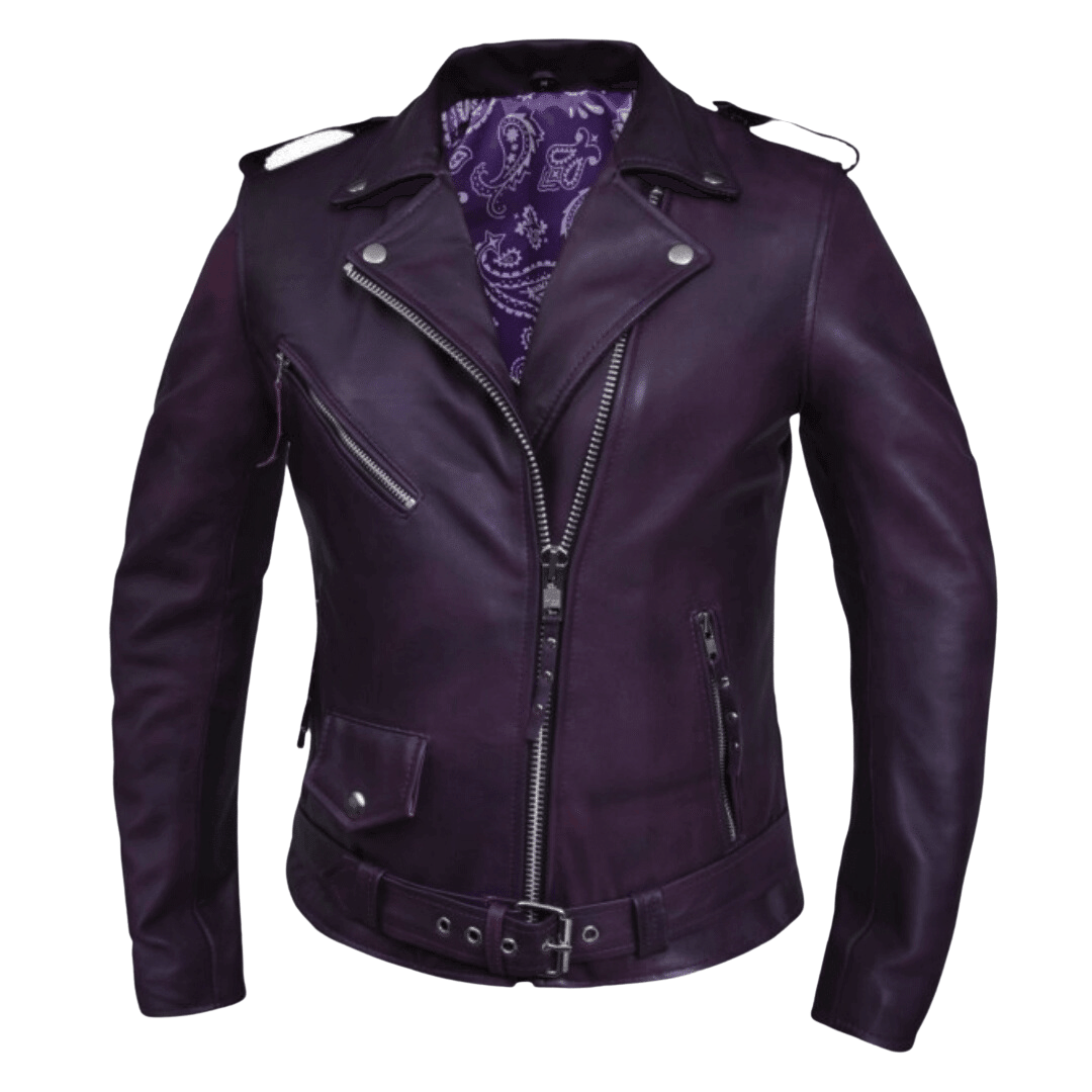 Purple Rain Classic Womens Leather Motorcycle Jacket