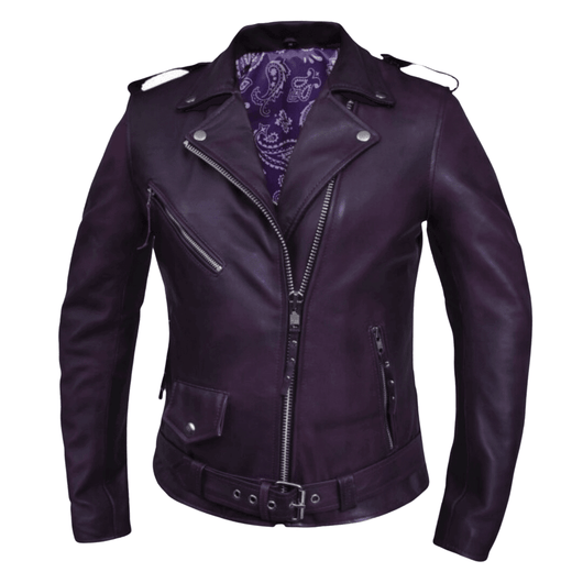 Antigravite Purple レザージャケット ブラック Purple Rain Classic Womens Leather Motorcycle Jacket