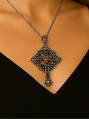 Load image into Gallery viewer, Large Gothic Cross Chain Necklace Model Shot | The Alley
