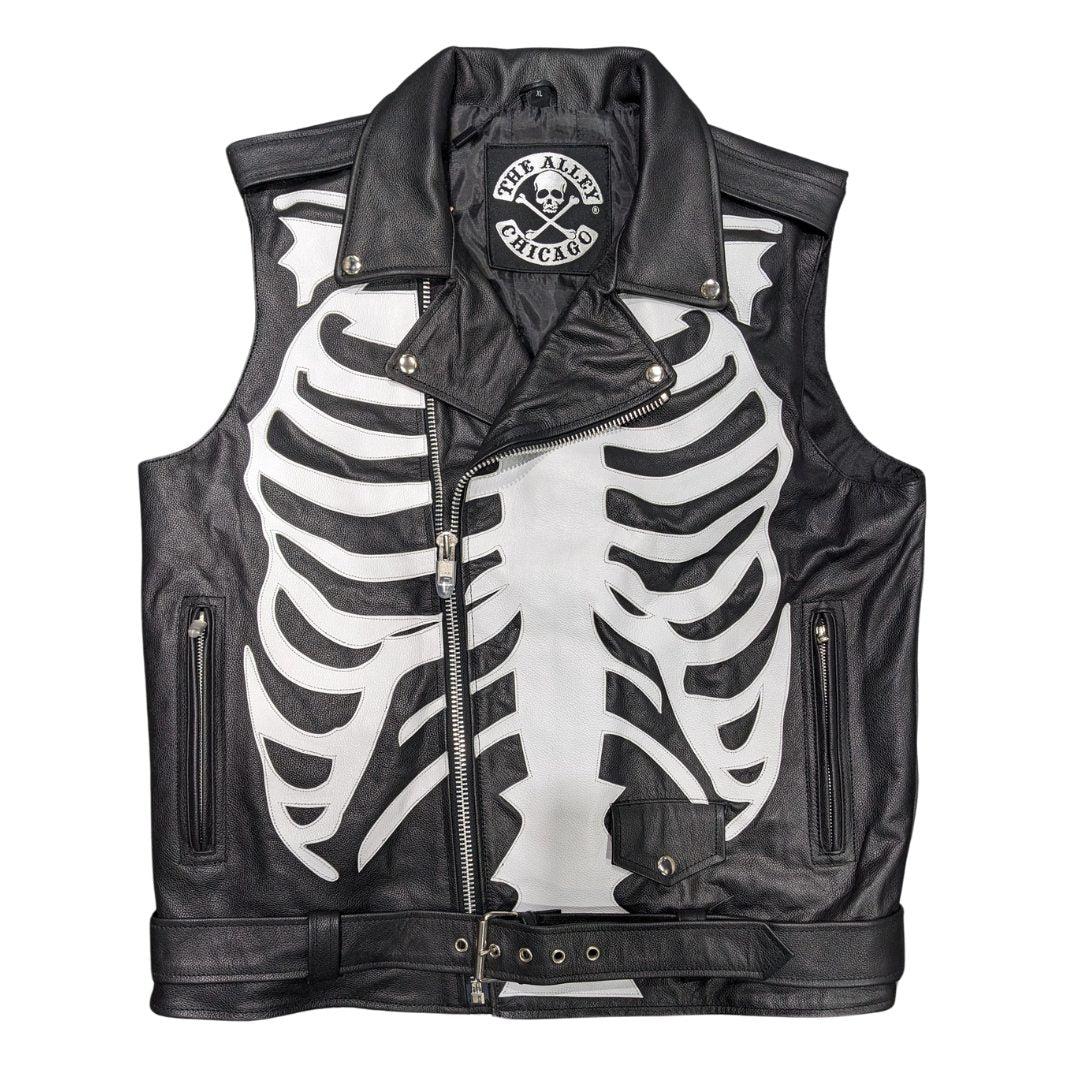 Mens White Skeleton Bones Jacket Style Vest - The Alley Chicago