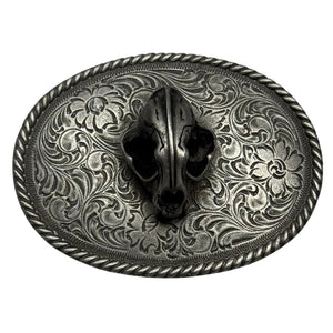 Animal Skull Ornate Oval Belt Buckle