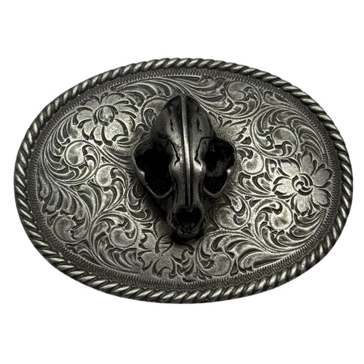 Animal Skull Ornate Oval Belt Buckle