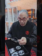 Load and play video in Gallery viewer, Mens Black on Black Varsity Jacket with Alley Patches
