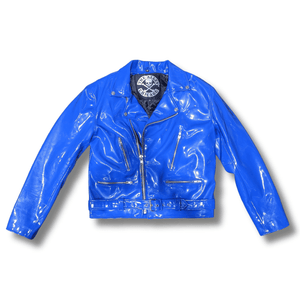 Sean Classic Mens Blue PVC Moto Jacket - The Alley Chicago