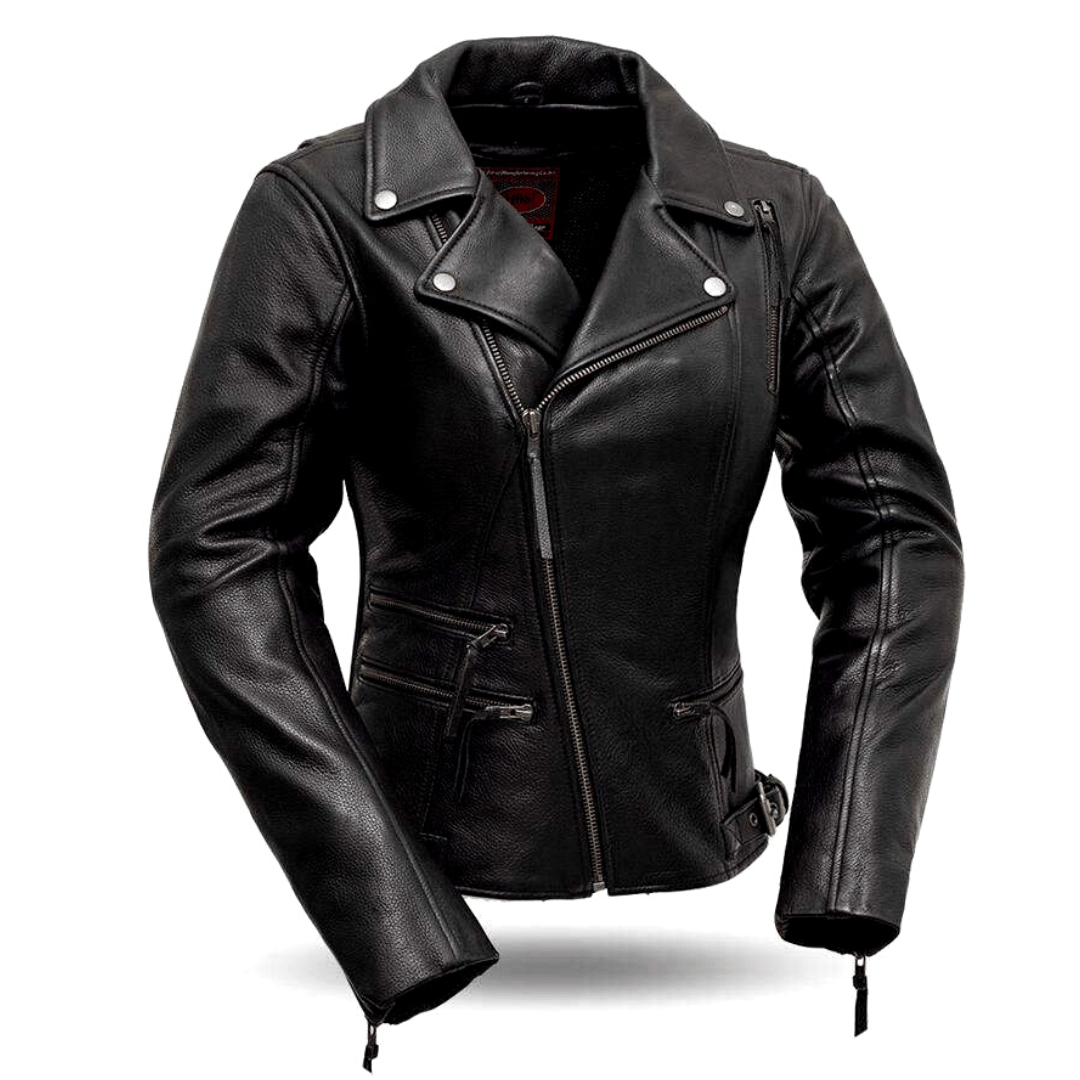 Sexy Classic Womens Leather Motorcycle Jacket front | The Alley