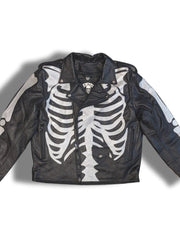 Load image into Gallery viewer, Skeleton Bones Silver on Black Classic Style Leather Jacket
