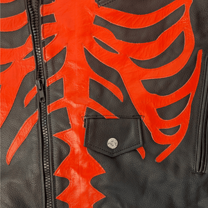 Skeleton Bones Red on Black Classic Style Leather Jacket - The Alley Chicago