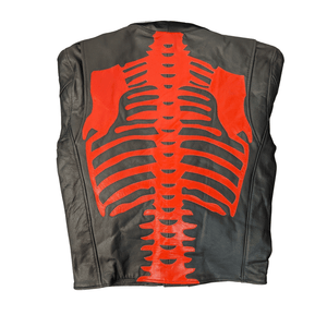 Skeleton Bones Red on Black Classic Style Leather Jacket - The Alley Chicago