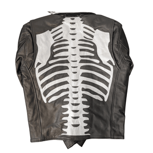 Skeleton Bones Silver on Black Classic Style Leather Jacket - The Alley Chicago