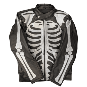 Skeleton Bones Silver on Black Leather Jacket - The Alley Chicago