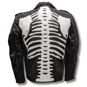 Skeleton Bones White on Black Classic Style Leather Jacket - The Alley Chicago