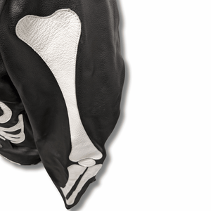 Skeleton Bones White on Black Classic Style Leather Jacket - The Alley Chicago