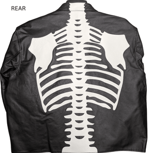 Skeleton Bones White on Black Leather Jacket-rear