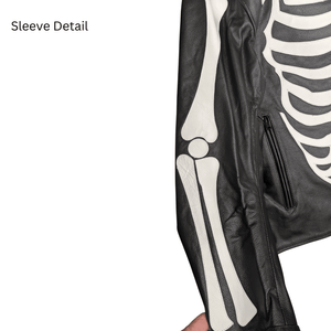 Skeleton Bones White on Black Leather Jacket-sleeve detail