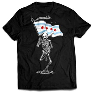 Skeleton Holding Chicago Flag Tshirt
