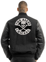 Load image into Gallery viewer, Special Order Alley Patch Black on Black Mens Varsity Jacket - The Alley Chicago
