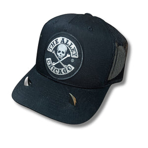 The Alley Silver Logo Black Snapback Hat with Steel Devil Horns