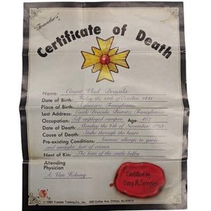 Dracula Doll Death Certificate