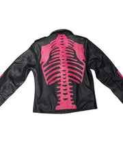 Load image into Gallery viewer, Womens Pink Skeleton Bones Classic Motorcycle Jacket - The Alley Chicago
