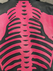 Load image into Gallery viewer, Womens Pink Skeleton Bones Classic Motorcycle Jacket - The Alley Chicago
