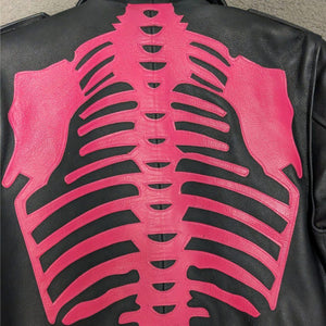 Womens Pink Skeleton Bones Classic Motorcycle Jacket - The Alley Chicago