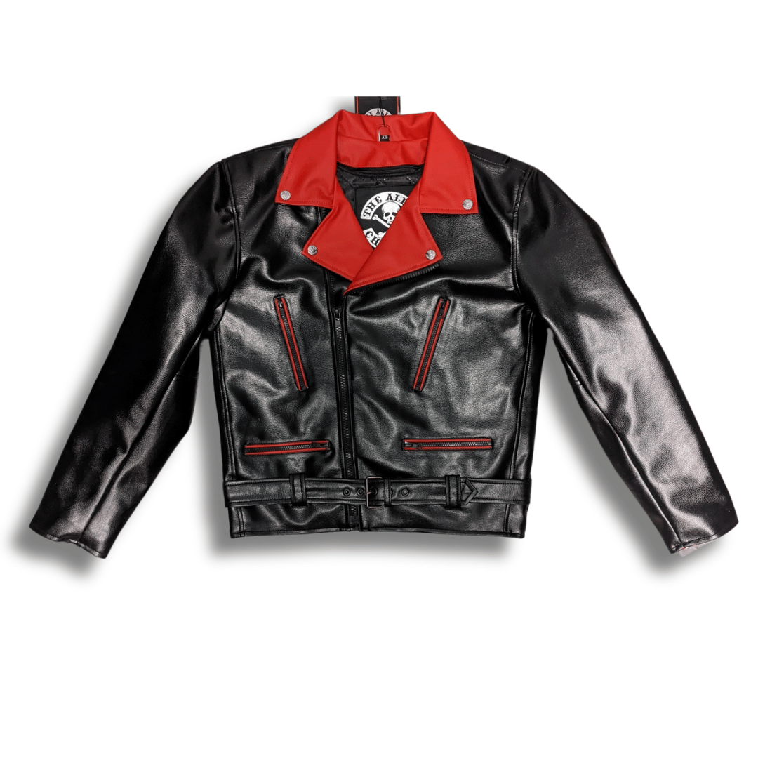 Zuko Red & Black Classic Vegan Leather Mens Motorcycle Jacket