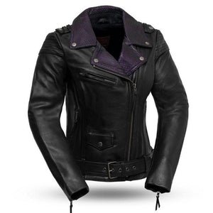 Womens Leather Motorcycle Jacket with Purple
