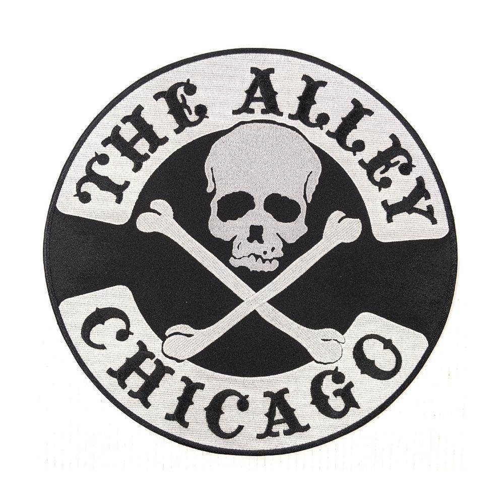 The Alley Skull and Bones Logo 12 Inch Biker Patch