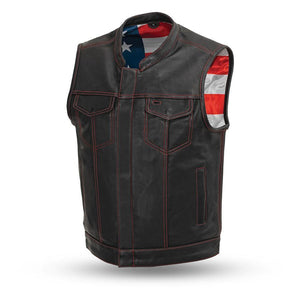 Born Free Leather Club Vest with Red Stitching