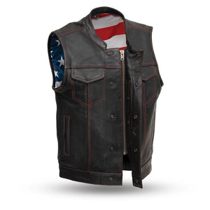 Born Free Leather Club Vest with Red Stitching