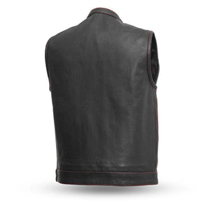 Born Free Leather Club Vest with Red Stitching