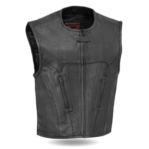 Mens Vented SWAT Style Leather Vest