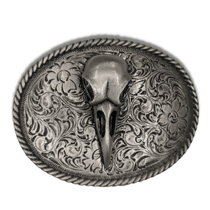 Bird Skull Oval Belt Buckle