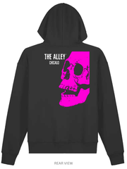 Load image into Gallery viewer, Pink Horror Skull Pull Over Hoodie with Printed Sleeves - Rear View
