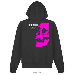 Pink Horror Skull Pull Over Hoodie with Printed Sleeves - Rear View