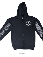 Load image into Gallery viewer, Pink Horror Skull Pull Over Hoodie with Printed Sleeves - Front View
