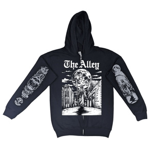 New Alley Grim Reaper Zip Up Hoodie with Printed Sleeves