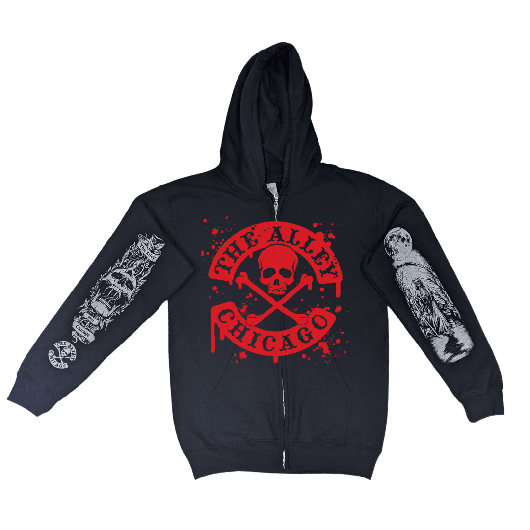 Blood Splatter Zip Up Hoodie with Printed Sleeves - The Alley Chicago