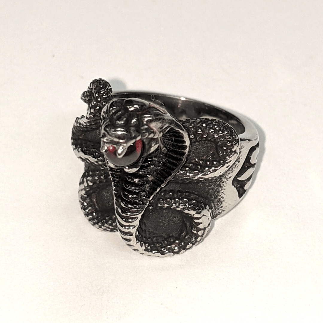 King Cobra with Blood Red Stone Stainless Steel Ring