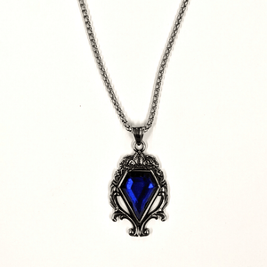Diamond Shaped Blue Gem Stainless Steel Chain Necklace