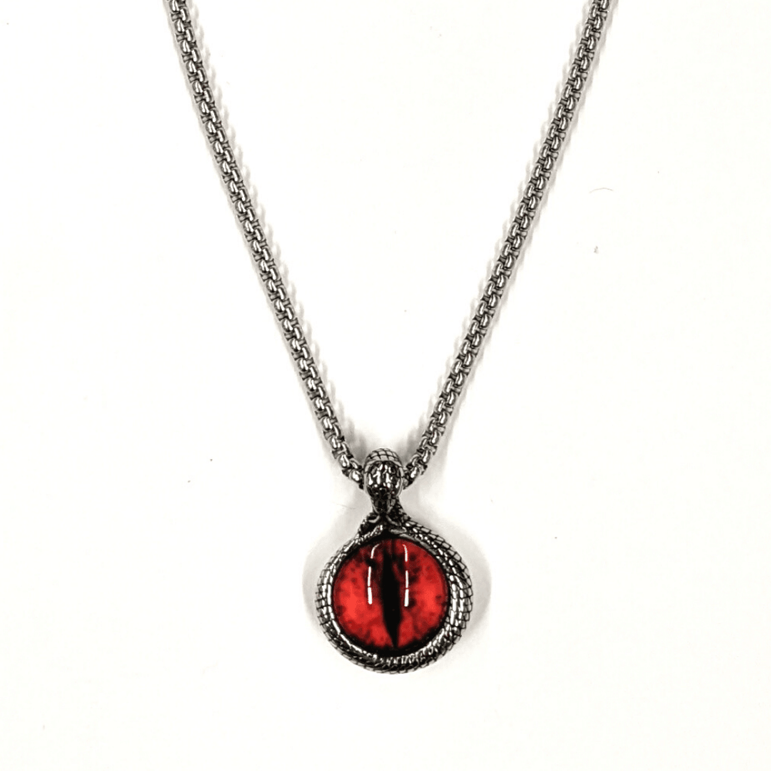 Blood Red Eye Gem Stone Stainless Steel Chain Necklace