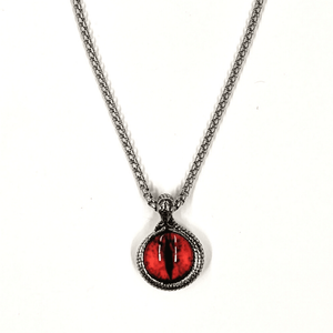 Blood Red Eye Gem Stone Stainless Steel Chain Necklace