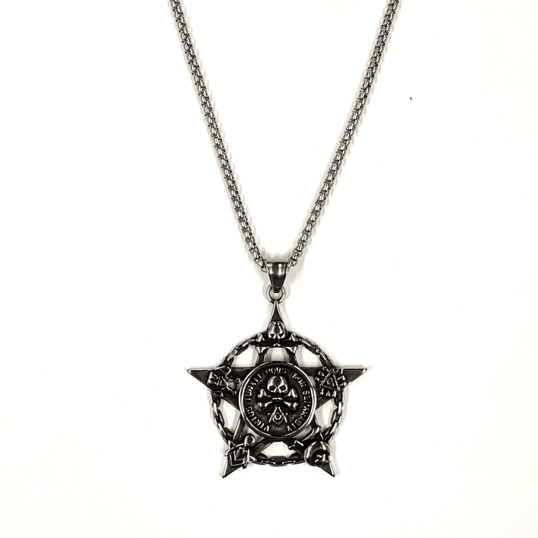 Masonic 5 Pointed Star Steel Chain Necklace